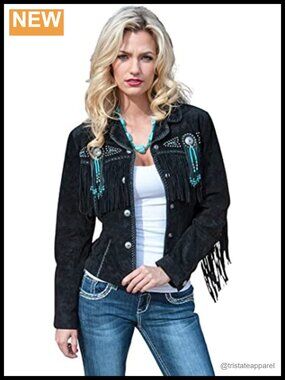 Women Western Suede Leather Jacket Fringe Cowgirl Coat